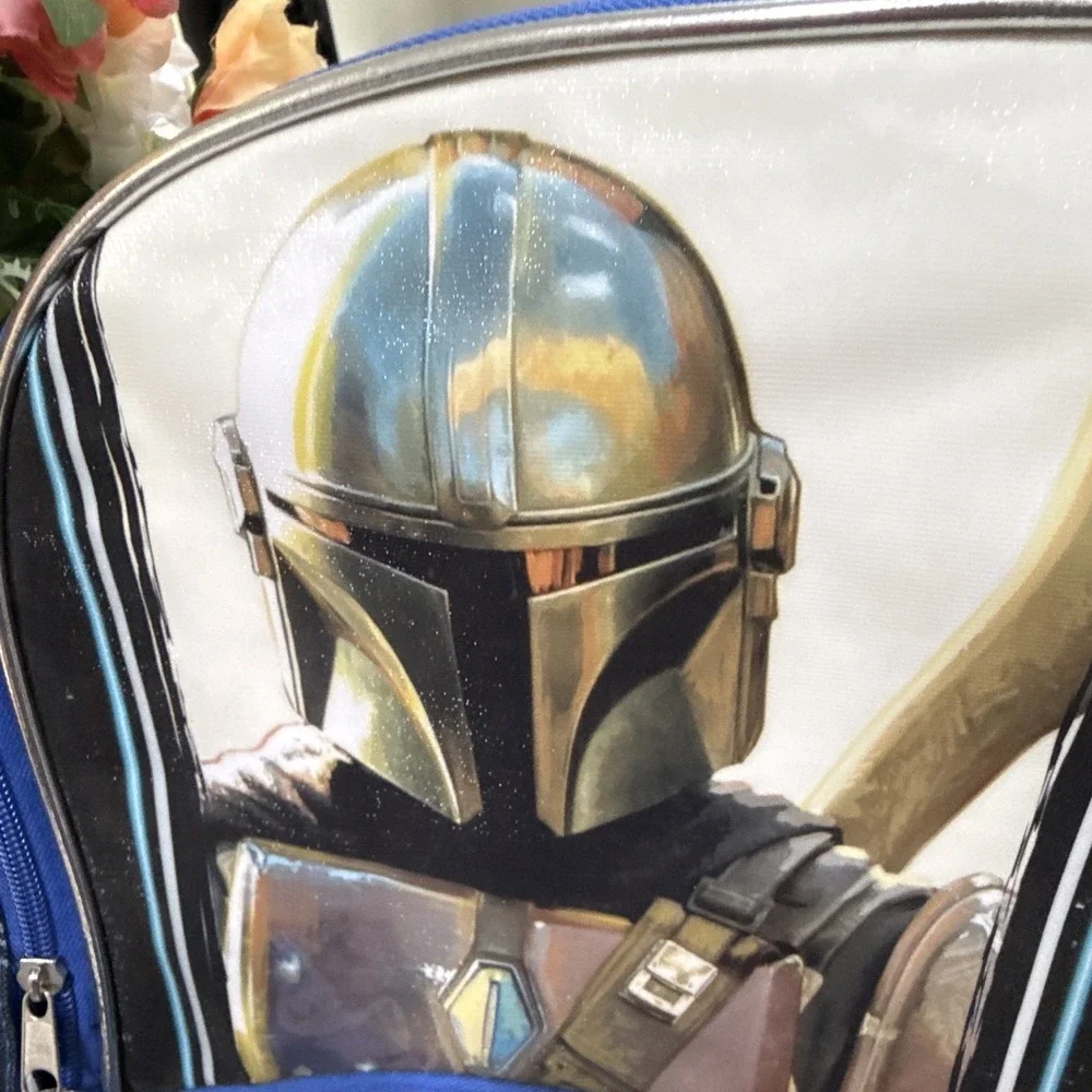 Star Wars Mandalorian & The Child Large Backpack Black/Blue Zip Padded Pocket